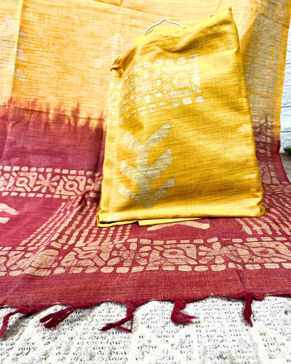 7459-Khadi Cotton Batik Handblock Print Red Suit Piece with Bottom and Dupatta