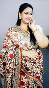 Chanderi Silk Saree Cream Colour Kalamkari Handblock Printed with running blouse-Indiehaat