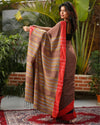 Pure Cotton Handloom Saree Plain Body Martini Brown Color with running blouse-Indiehaat