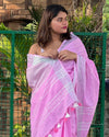 Rosy Handwoven Pure Linen Pink Saree