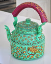 Cozy Handpainted Green Metal Kettle