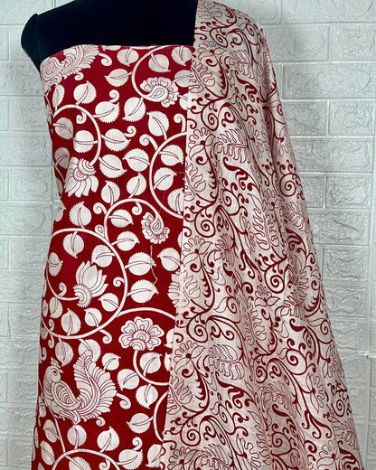 Artistic Katan Silk Madhubani Red Suit