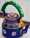 Unique Handpainted Blue Green Metal Kettle