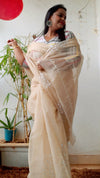 Handcrafted Kota Doria Saree Cloudy Brown Embroidered