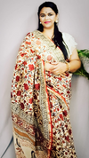 Chanderi Silk Saree Cream Colour Kalamkari Handblock Printed with running blouse-Indiehaat