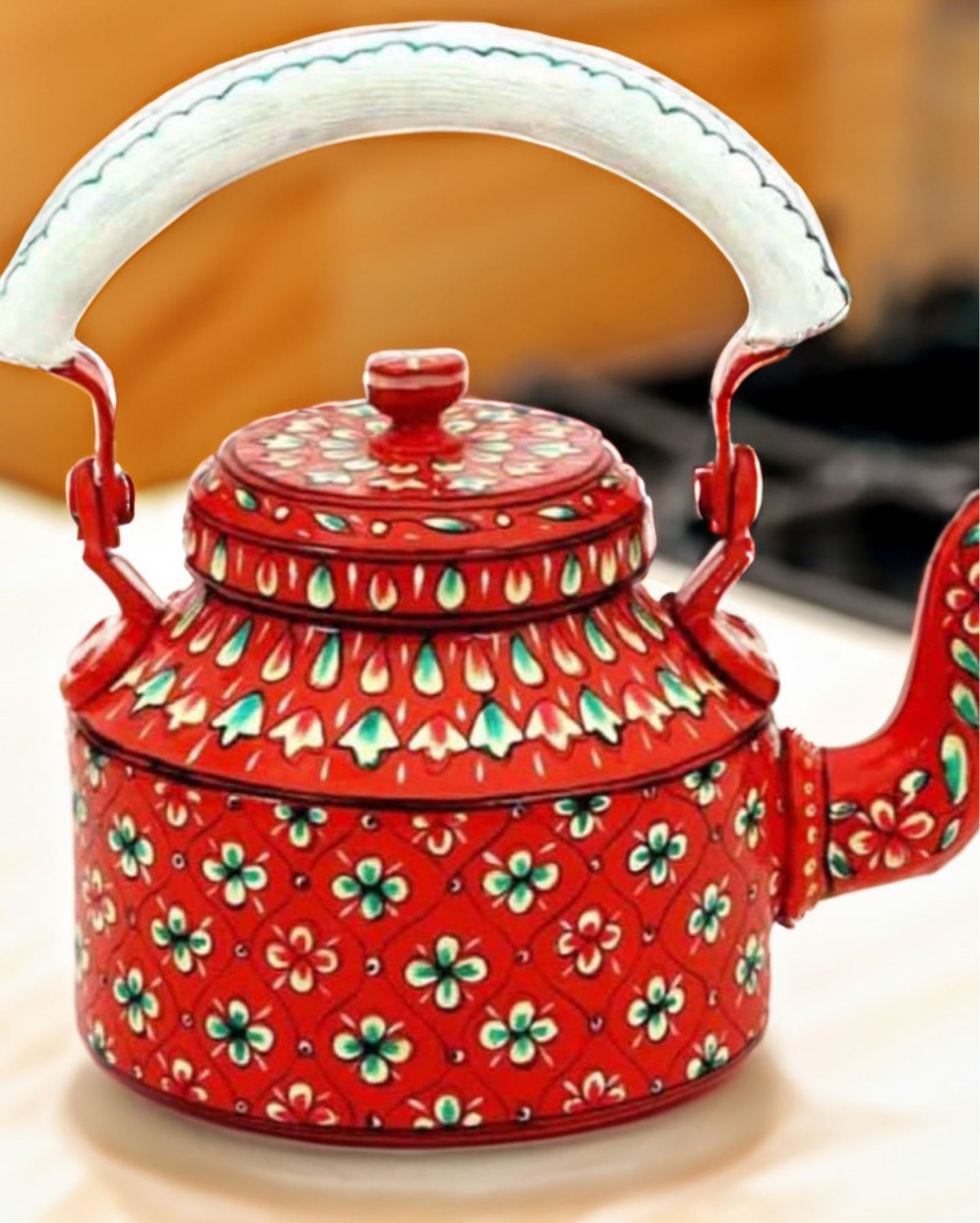 Classic Handpainted Red Metal Kettle