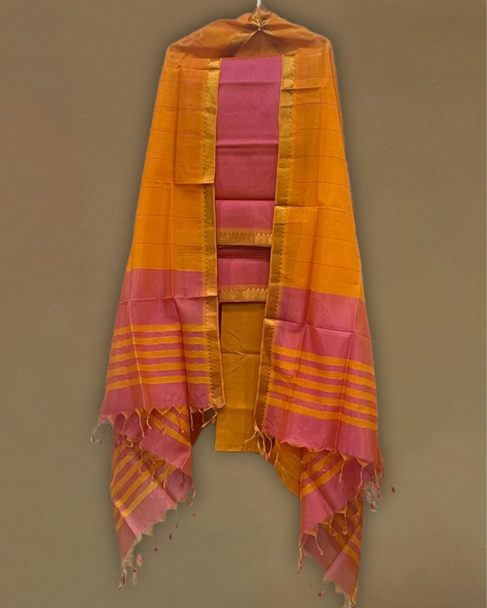 Buy Mangalagiri Pattu Dress Material With Silver Zari Kanchi Border  (Violet) at Amazon.in