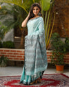 Pure Cotton Handloom Jamdani Weaving Saree Aqua Blue Color with running blouse-Indiehaat