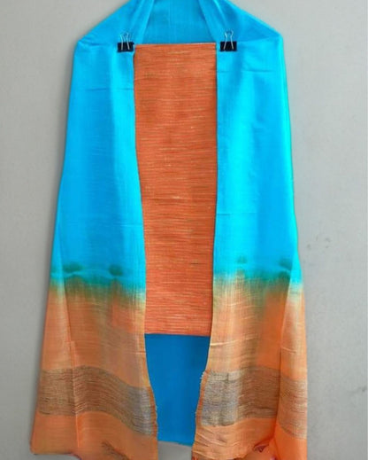 Handdyed Katan Silk Orange & Blue Contrast Suit