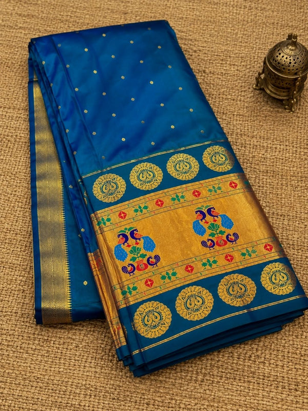 Rajdhara Handloom Paithani Silk Saree Deep Teal