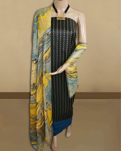Abstract Katan Silk Tie Dyed Black & Yellow Suit