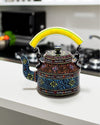 Vibrant Handpainted Blue Metal Kettle