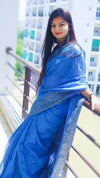 Unique Banarasi Silk Linen Blue Handloom Saree