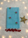 Indiehaat | Pure Cotton Half Embroidery Saree Blue