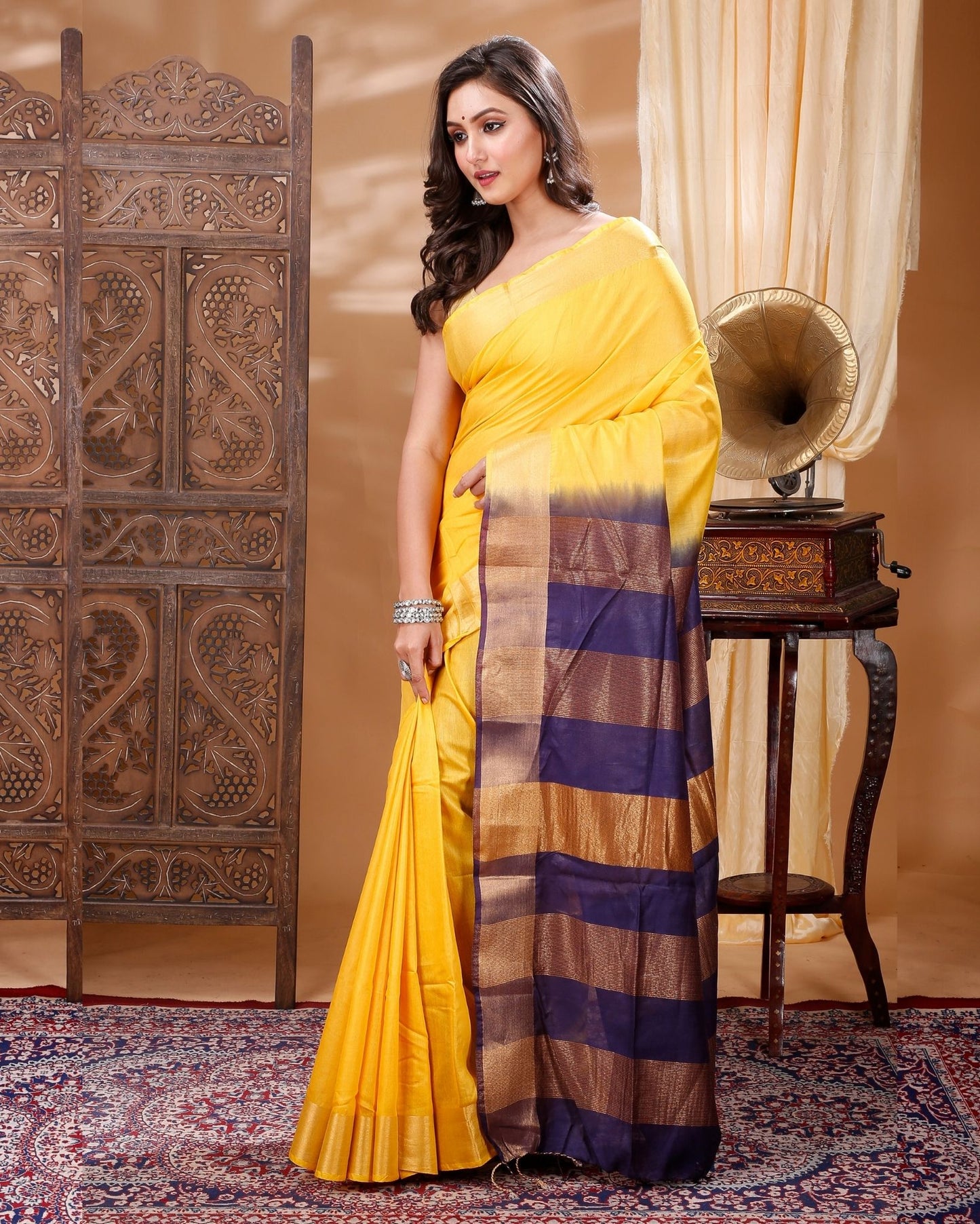 6322-Handcrafted Kota Silk Yellow Saree with Blouse