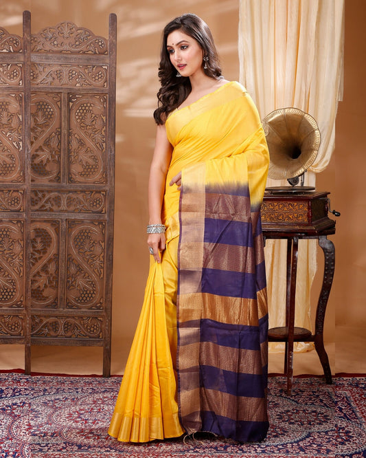 6322-Handcrafted Kota Silk Yellow Saree Jacquard Weaves with Blouse