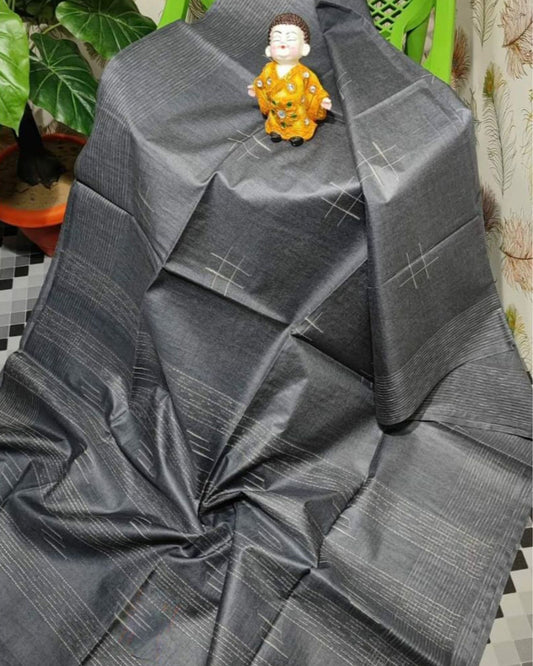 Katan Grey Silk Saree Handcrafted
