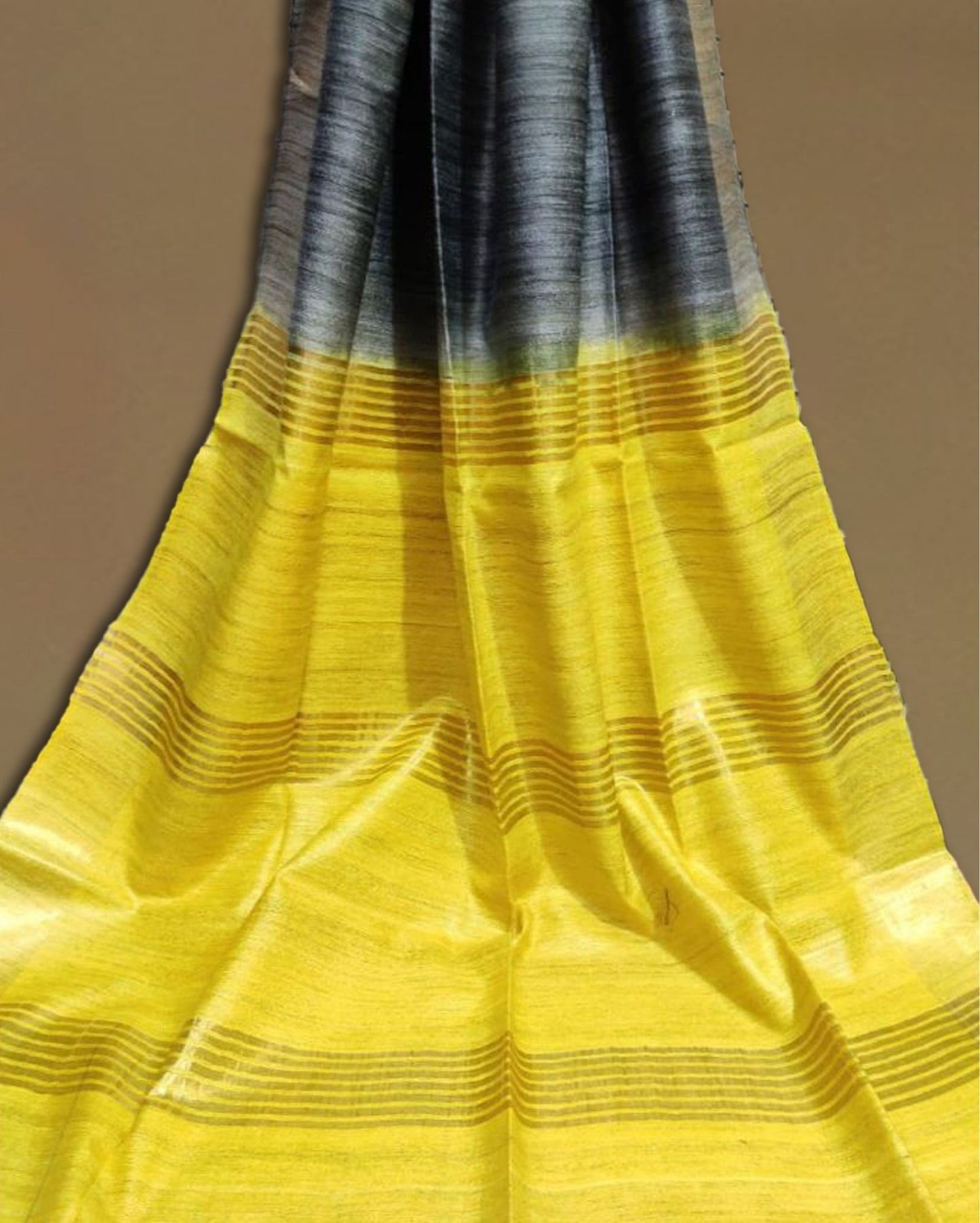 Silkmark Ghicha Tussar Scintillating Black & Yellow Saree
