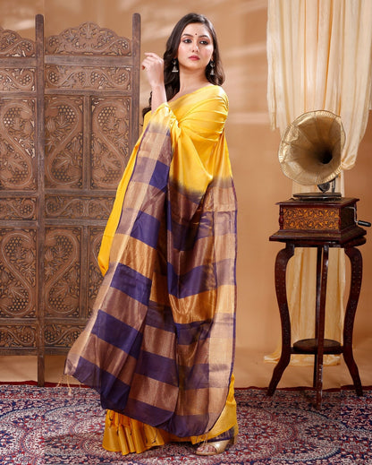 6322-Handcrafted Kota Silk Yellow Saree with Blouse