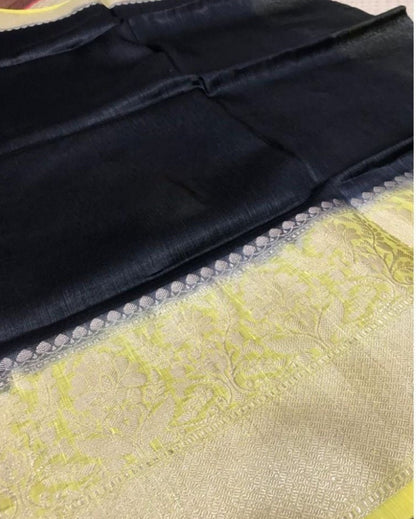 Serene Banarasi Silk Linen Black Handloom Saree
