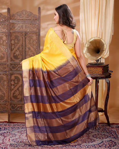 Handcrafted Kota Silk Yellow & Blue Saree