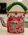 Modern Handpainted Red Green Metal Kettle