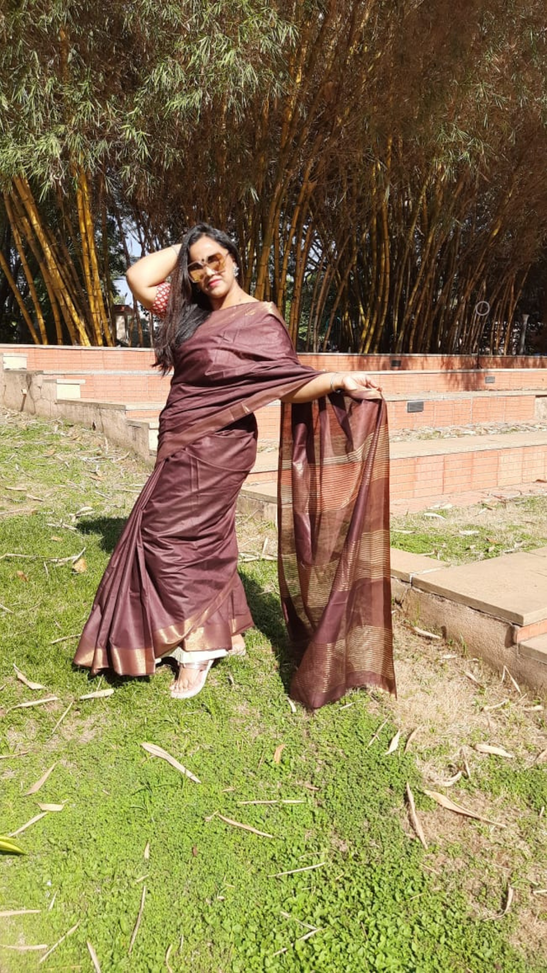 Handloom Jayashree Silk Saree Brown Colour with Running Blouse-Indiehaat