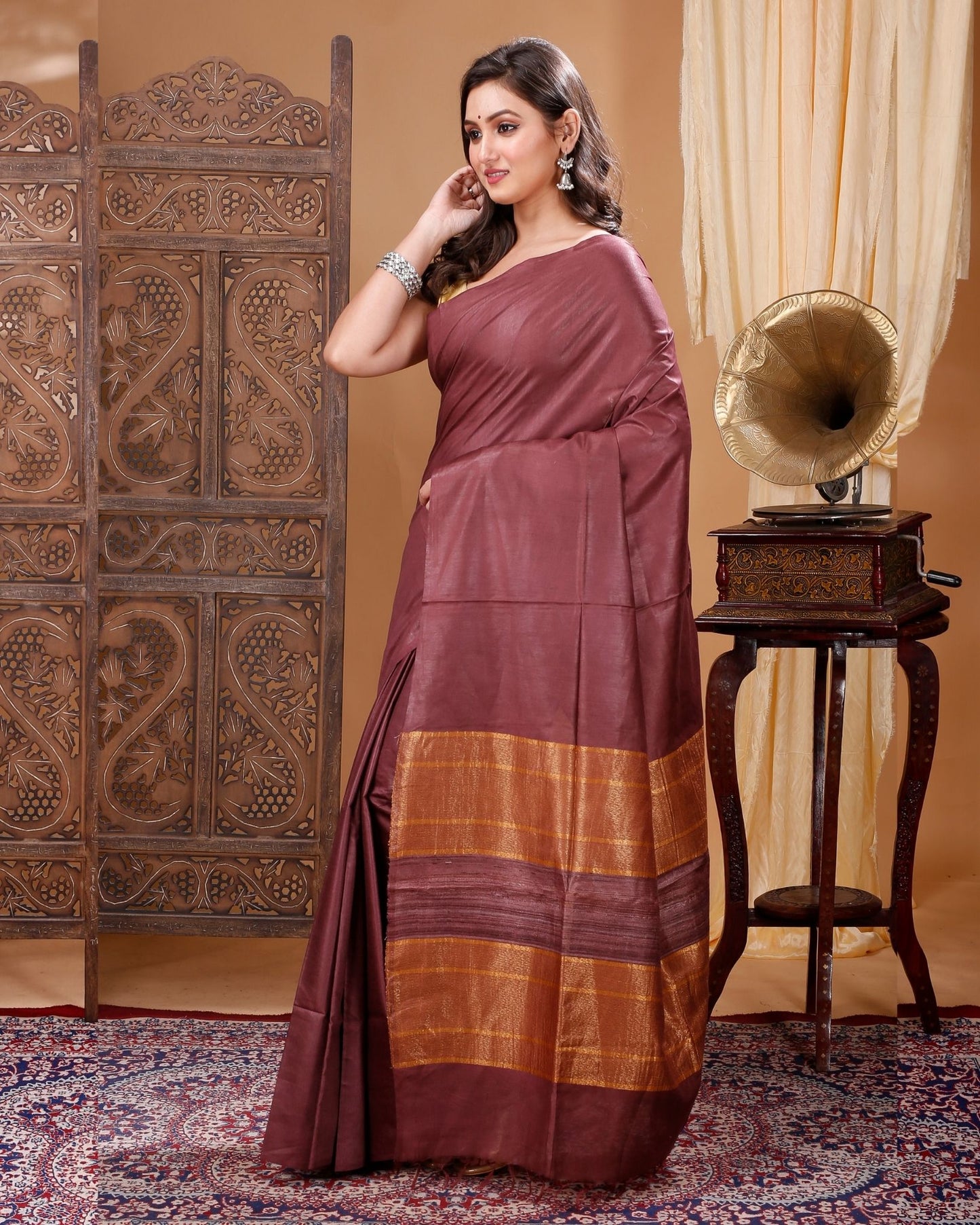 2505-Silkmark Certified Pure Eri Silk Brown Color Saree with Running Blouse