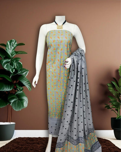 Katan Silk Brilliant Blockprint Gray Suit