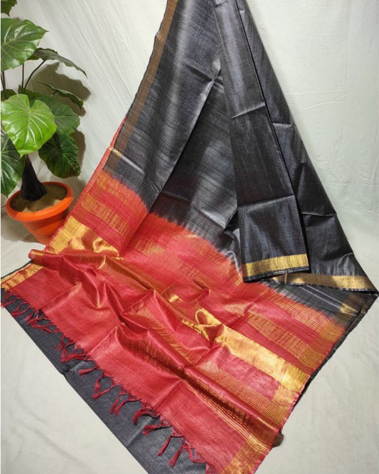 Handcrafted Kota Silk Black & Red Saree