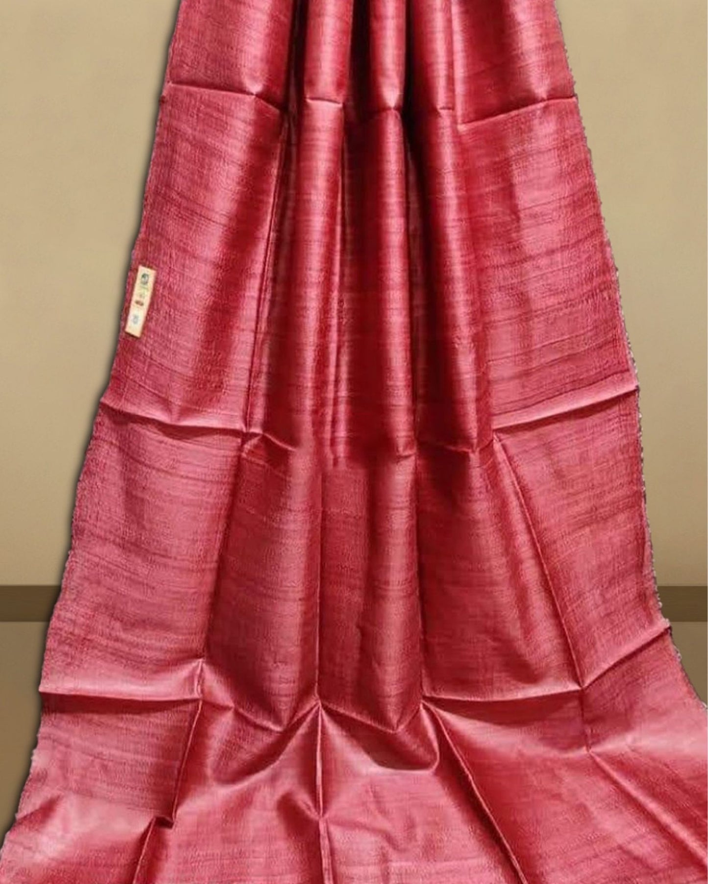 5271-Silkmark Certified Gichcha Tussar Handloom Hand Dyed Red Plain Saree with Running Blouse