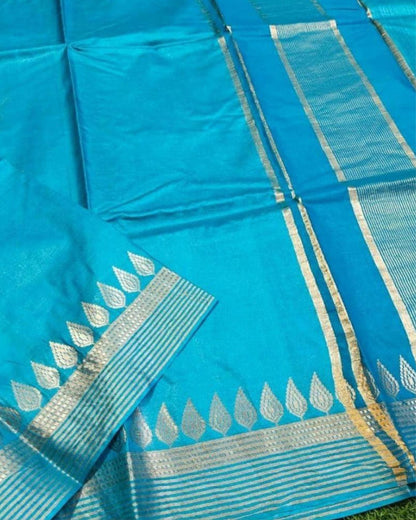 2783-Handcrafted Kota Silk Blue Saree Jacquard Weaves with Blouse