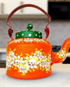 Fresh Handpainted Orange Green Metal Kettle