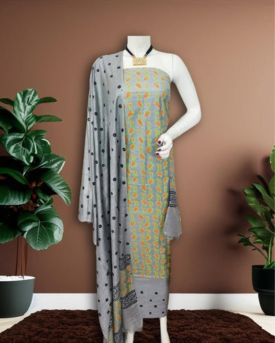 Katan Silk Brilliant Blockprint Gray Suit