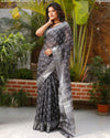 Misty Slub Linen Saree Gray Batik Print