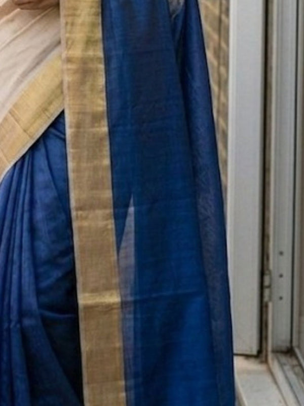 Handloom Kota Silk Beige & Royal Blue Saree