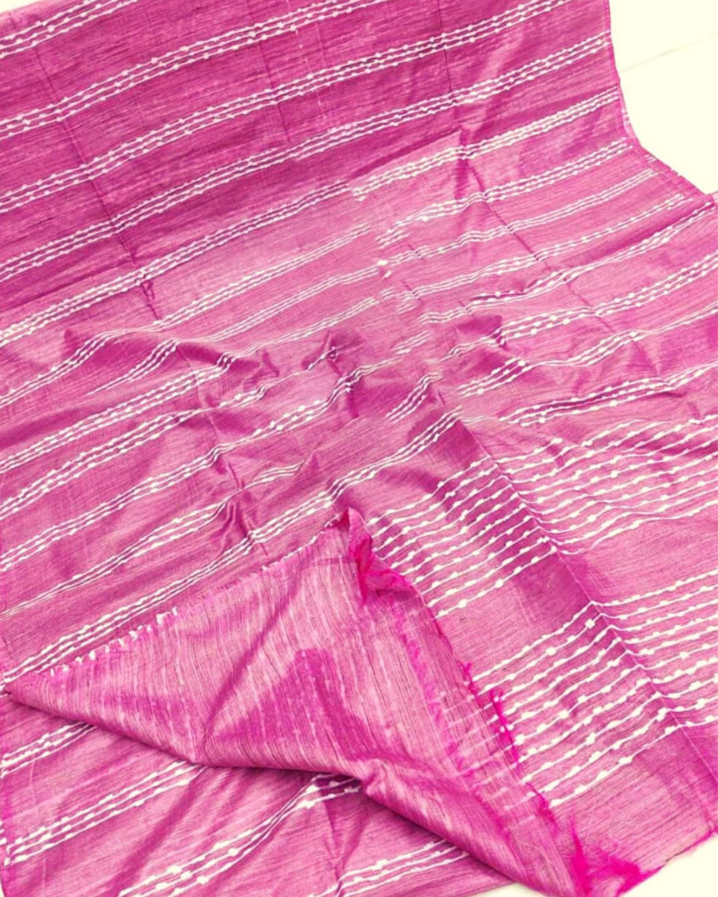 Bansbara Tussar Silk Kantha Handloom Saree Pink