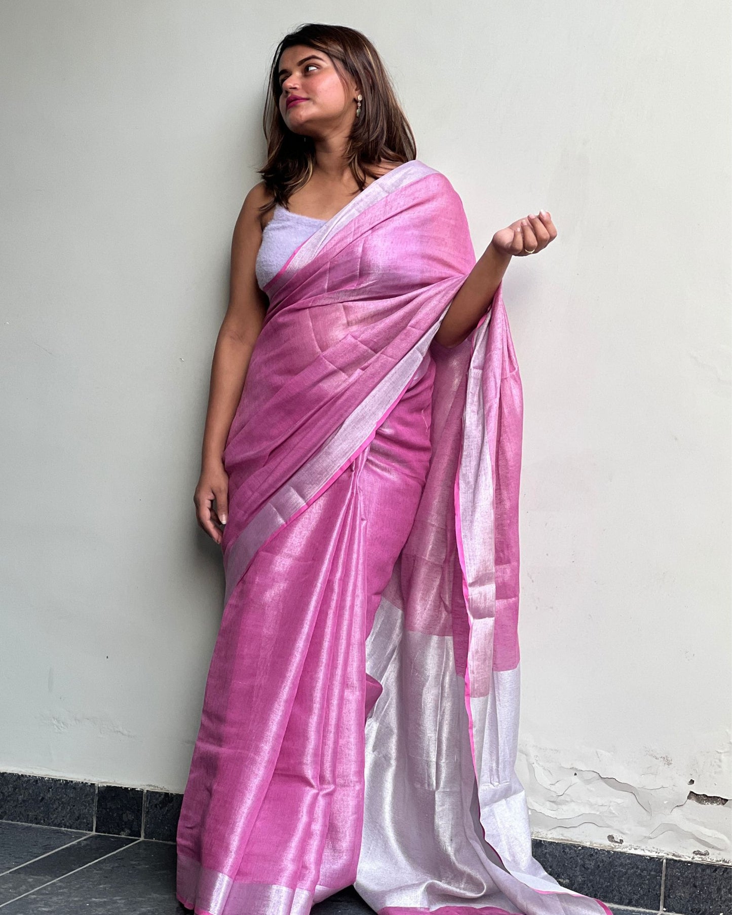 8131-Hand Dyed Pure Tissue Linen Light Purple Color Saree With Running Blouse