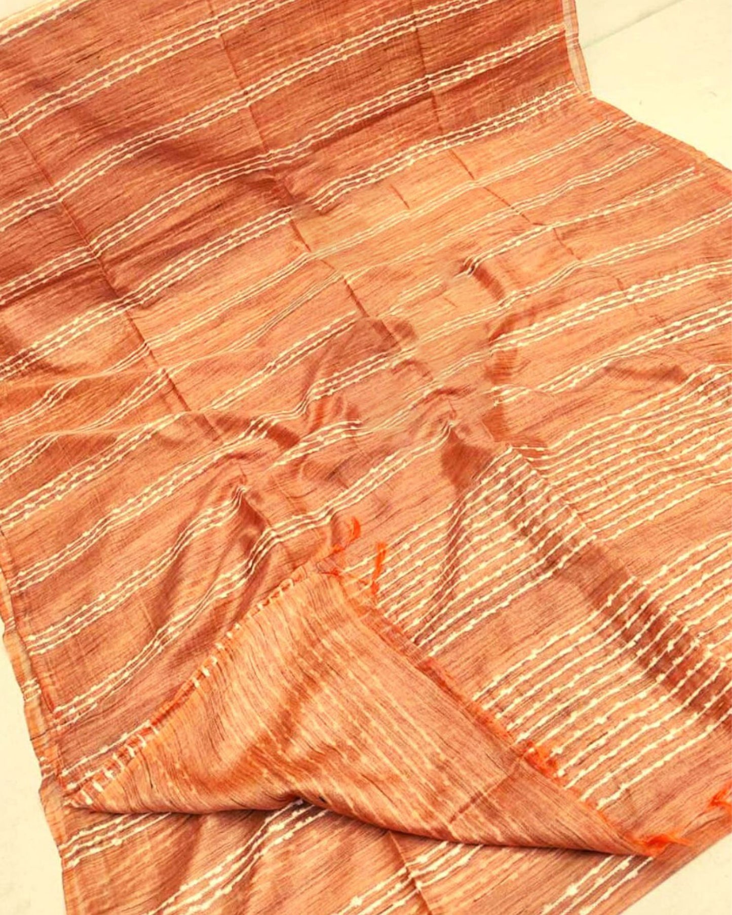 Bansbara Tussar Silk Kantha Handloom Saree Tacao Orange
