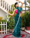 Pure Cotton Saree Myrtle Green Color with running blouse-Indiehaat