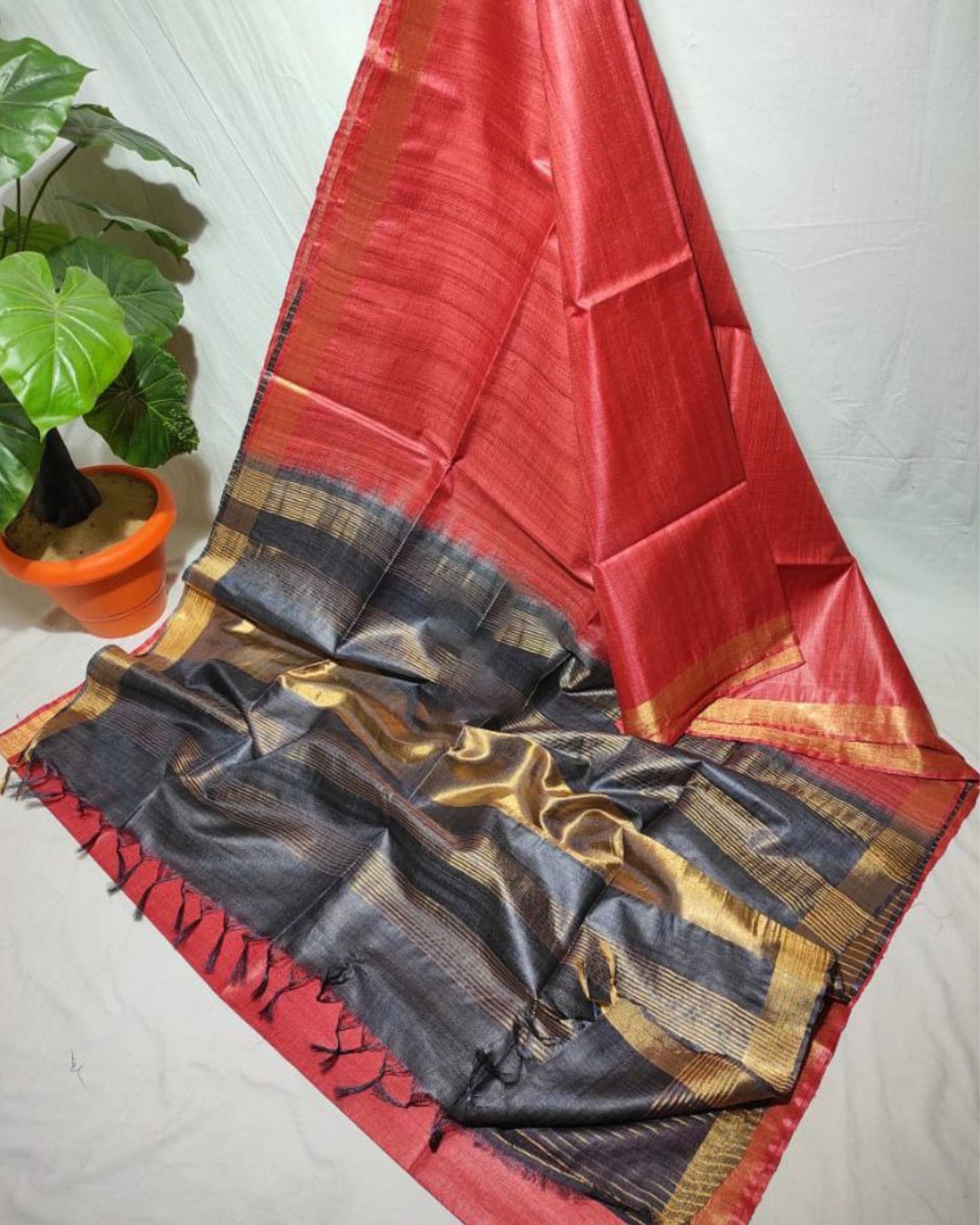 Handcrafted Kota Silk Red & Black Saree