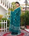 Pure Cotton Saree Myrtle Green Color with running blouse-Indiehaat