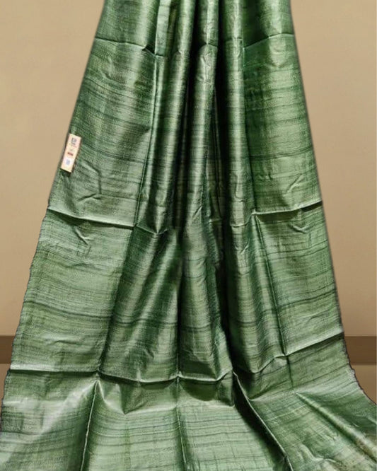 Silkmark Certified Ghicha Tussar Reflective Green Saree