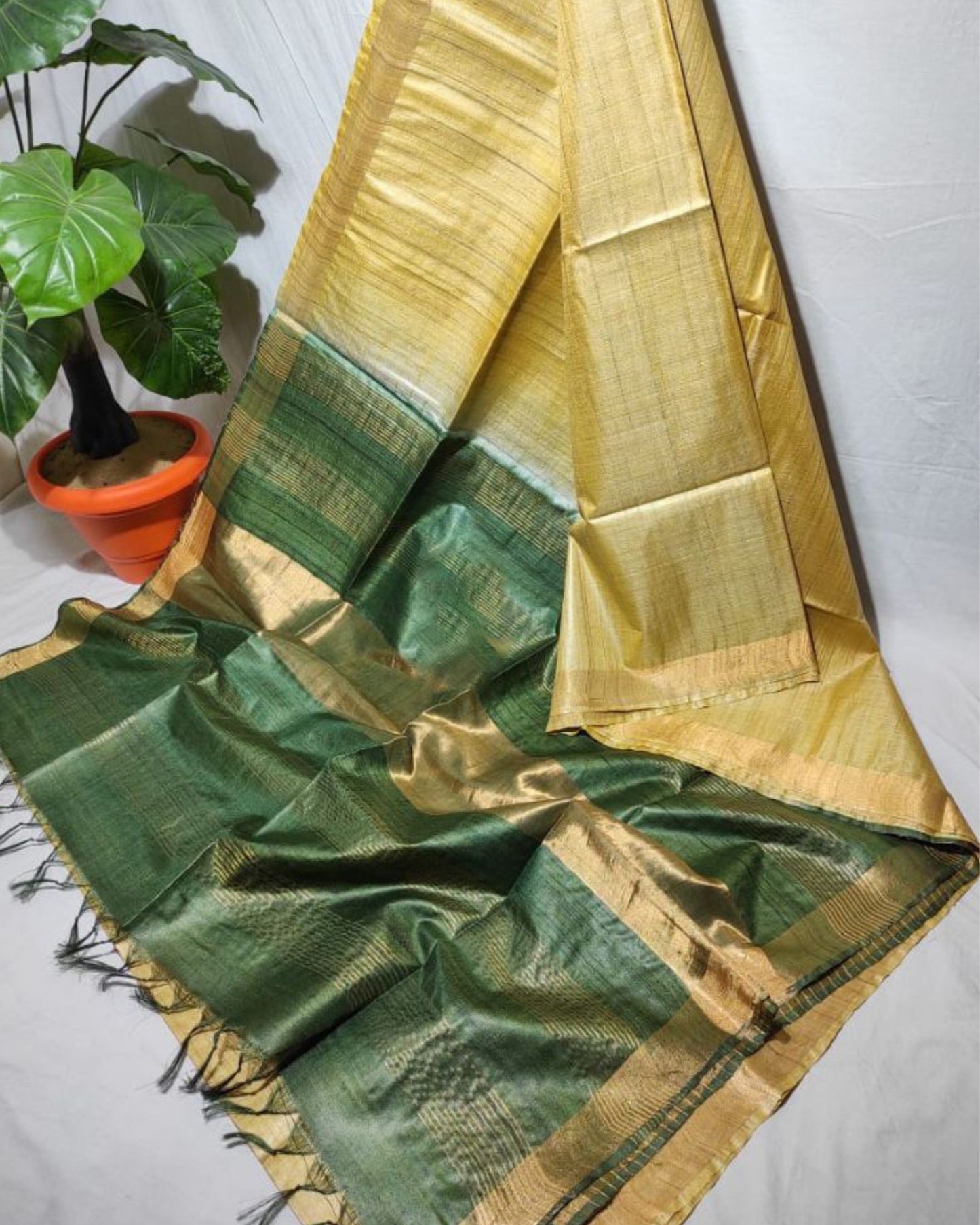 Handcrafted Kota Silk Yellow & Green Saree