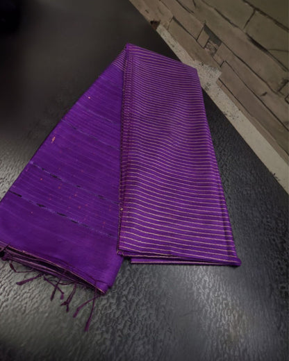 Striped Katan Silk Saree Violet Handcrafted