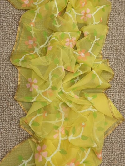 Indiehaat | Pure Muslin Silk Jamdani Saree Yellow