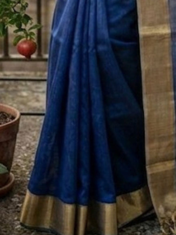 Handloom Kota Silk Beige & Royal Blue Saree