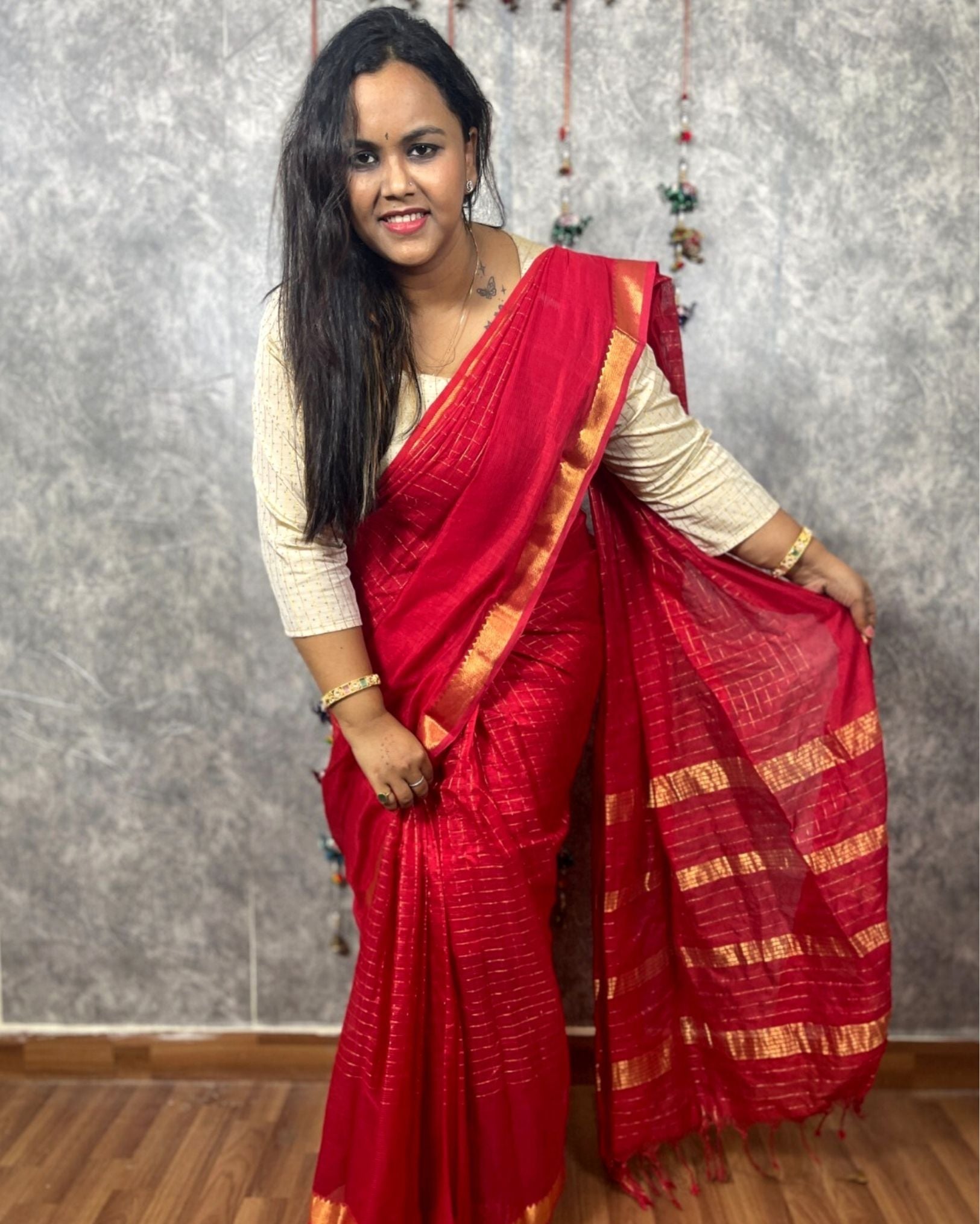 Mangalagiri pattu kalamkari print work saree – www.vannamayil.com