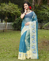 Vibrant Bandhej Kota Doria Embroidery Blue Saree Handdyed