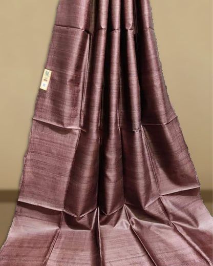 8664-Silkmark Certified Gichcha Tussar Handloom Hand Dyed  Brown Plain Saree with Running Blouse